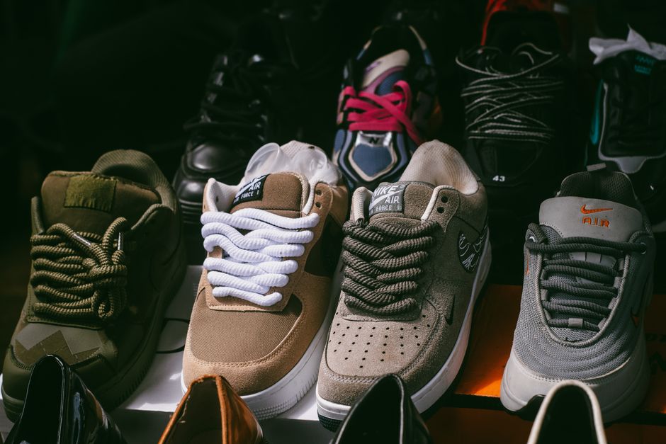An assortment of various sneakers displayed together, showcasing different styles and colors.